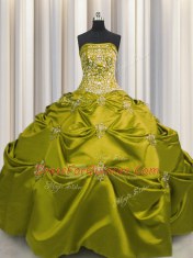 Strapless Sleeveless Taffeta Sweet 16 Dresses Beading and Appliques and Embroidery Lace Up