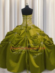 Strapless Sleeveless Taffeta Sweet 16 Dresses Beading and Appliques and Embroidery Lace Up