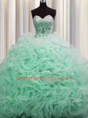 Brush Train Sweetheart Sleeveless Fabric With Rolling Flowers Quinceanera Gown Beading and Pick Ups Lace Up