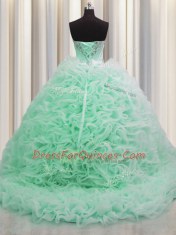 Brush Train Sweetheart Sleeveless Fabric With Rolling Flowers Quinceanera Gown Beading and Pick Ups Lace Up