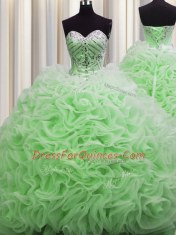 Rolling Flowers Brush Train Vestidos de Quinceanera Military Ball and Sweet 16 and Quinceanera and For with Beading and Pick Ups Sweetheart Sleeveless Lace Up