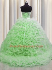 Rolling Flowers Brush Train Vestidos de Quinceanera Military Ball and Sweet 16 and Quinceanera and For with Beading and Pick Ups Sweetheart Sleeveless Lace Up