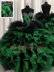 Perfect Multi-color Ball Gowns Sweetheart Sleeveless Organza and Tulle Floor Length Lace Up Beading and Ruffles Quinceanera Gowns