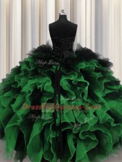 Perfect Multi-color Ball Gowns Sweetheart Sleeveless Organza and Tulle Floor Length Lace Up Beading and Ruffles Quinceanera Gowns