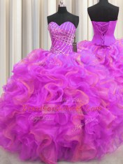 Floor Length Lace Up Sweet 16 Dress Multi-color for Military Ball and Sweet 16 and Quinceanera with Beading and Ruffles