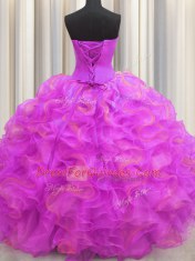 Floor Length Lace Up Sweet 16 Dress Multi-color for Military Ball and Sweet 16 and Quinceanera with Beading and Ruffles