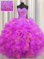 Floor Length Lace Up Sweet 16 Dress Multi-color for Military Ball and Sweet 16 and Quinceanera with Beading and Ruffles