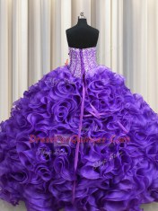 Visible Boning Floor Length Purple Sweet 16 Quinceanera Dress Organza Sleeveless Beading and Ruffles