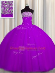 Stylish Really Puffy Floor Length Purple Sweet 16 Quinceanera Dress Strapless Sleeveless Lace Up
