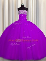 Stylish Really Puffy Floor Length Purple Sweet 16 Quinceanera Dress Strapless Sleeveless Lace Up