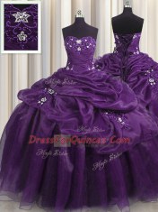 Fine Beading and Appliques and Ruffles Quinceanera Gowns Purple Lace Up Sleeveless Floor Length