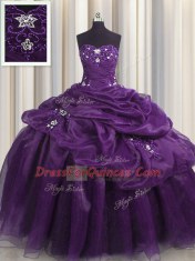 Fine Beading and Appliques and Ruffles Quinceanera Gowns Purple Lace Up Sleeveless Floor Length