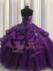 Fine Beading and Appliques and Ruffles Quinceanera Gowns Purple Lace Up Sleeveless Floor Length