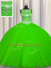 Comfortable Ball Gowns Tulle Scoop Sleeveless Beading Floor Length Lace Up 15th Birthday Dress