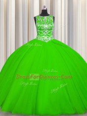 Comfortable Ball Gowns Tulle Scoop Sleeveless Beading Floor Length Lace Up 15th Birthday Dress