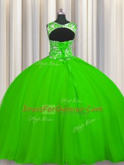 Comfortable Ball Gowns Tulle Scoop Sleeveless Beading Floor Length Lace Up 15th Birthday Dress
