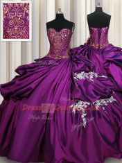 Purple Ball Gowns Taffeta Sweetheart Sleeveless Beading and Appliques Floor Length Lace Up Quinceanera Gown