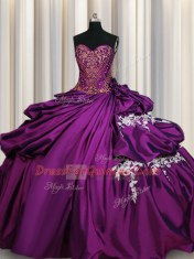 Purple Ball Gowns Taffeta Sweetheart Sleeveless Beading and Appliques Floor Length Lace Up Quinceanera Gown