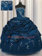 High Class Teal Sleeveless Beading and Appliques and Embroidery and Pick Ups Floor Length Sweet 16 Dresses
