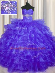 Comfortable Sweetheart Sleeveless Organza Quince Ball Gowns Beading and Ruffled Layers Lace Up