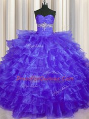 Comfortable Sweetheart Sleeveless Organza Quince Ball Gowns Beading and Ruffled Layers Lace Up
