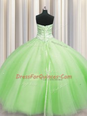 Bling-bling Big Puffy Yellow Green Sleeveless Floor Length Beading Lace Up 15th Birthday Dress