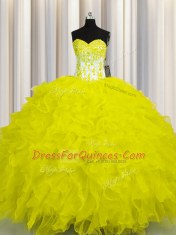 Modest Sleeveless Lace Up Floor Length Appliques and Ruffles 15 Quinceanera Dress