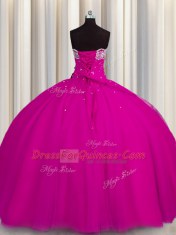 Affordable Puffy Skirt Ball Gowns Quince Ball Gowns Fuchsia Strapless Tulle Sleeveless Floor Length Lace Up