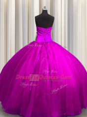 Ball Gowns Ball Gown Prom Dress Fuchsia Sweetheart Tulle and Sequined Sleeveless Floor Length Lace Up