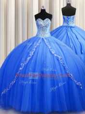 Blue Quinceanera Gowns Sweetheart Sleeveless Brush Train Lace Up