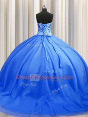 Blue Quinceanera Gowns Sweetheart Sleeveless Brush Train Lace Up