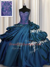Cheap Teal Sweet 16 Dress Military Ball and Sweet 16 and Quinceanera and For with Beading and Appliques Sweetheart Sleeveless Lace Up