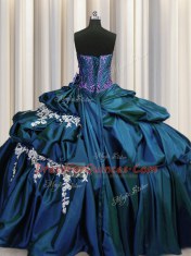 Cheap Teal Sweet 16 Dress Military Ball and Sweet 16 and Quinceanera and For with Beading and Appliques Sweetheart Sleeveless Lace Up