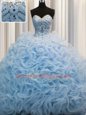Rolling Flowers Baby Blue Quinceanera Gown Military Ball and Sweet 16 and Quinceanera and For with Beading and Pick Ups Sweetheart Sleeveless Brush Train Lace Up