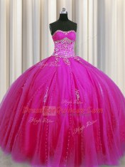 Extravagant Really Puffy Beading and Appliques Vestidos de Quinceanera Fuchsia Lace Up Sleeveless Floor Length