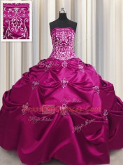 Flare Embroidery Floor Length Ball Gowns Sleeveless Fuchsia Sweet 16 Dresses Lace Up