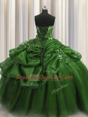 Custom Made Sweetheart Sleeveless Ball Gown Prom Dress Floor Length Beading and Appliques and Pick Ups Green Organza