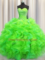 Green Sleeveless Beading and Ruffles Floor Length Vestidos de Quinceanera