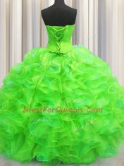 Green Sleeveless Beading and Ruffles Floor Length Vestidos de Quinceanera