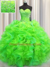 Green Sleeveless Beading and Ruffles Floor Length Vestidos de Quinceanera