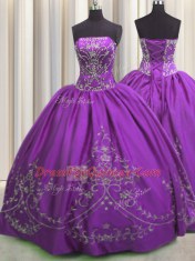Embroidery Floor Length Ball Gowns Sleeveless Eggplant Purple Sweet 16 Dresses Lace Up