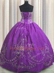 Embroidery Floor Length Ball Gowns Sleeveless Eggplant Purple Sweet 16 Dresses Lace Up