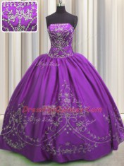 Embroidery Floor Length Ball Gowns Sleeveless Eggplant Purple Sweet 16 Dresses Lace Up