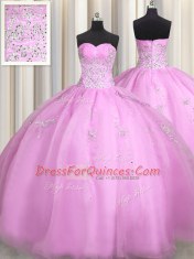 Fabulous Lilac Ball Gowns Organza Sweetheart Sleeveless Beading and Appliques Floor Length Lace Up 15 Quinceanera Dress