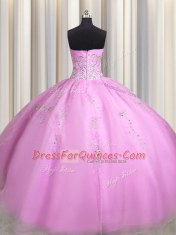 Fabulous Lilac Ball Gowns Organza Sweetheart Sleeveless Beading and Appliques Floor Length Lace Up 15 Quinceanera Dress