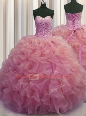 Beauteous Organza Sleeveless Floor Length Quinceanera Dress and Beading and Ruffles