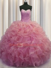 Beauteous Organza Sleeveless Floor Length Quinceanera Dress and Beading and Ruffles