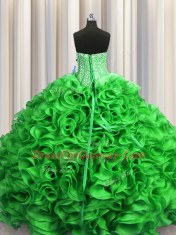 Luxurious Visible Boning Green Ball Gowns Organza Sweetheart Sleeveless Beading and Ruffles Floor Length Lace Up Quinceanera Dress