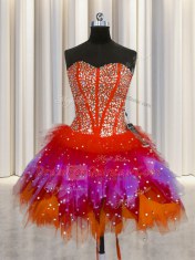 Glorious Three Piece Visible Boning Multi-color Lace Up Sweet 16 Dresses Beading Sleeveless Floor Length