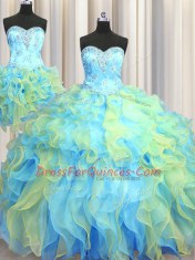 Luxurious Three Piece Floor Length Ball Gowns Sleeveless Multi-color Quinceanera Dress Lace Up